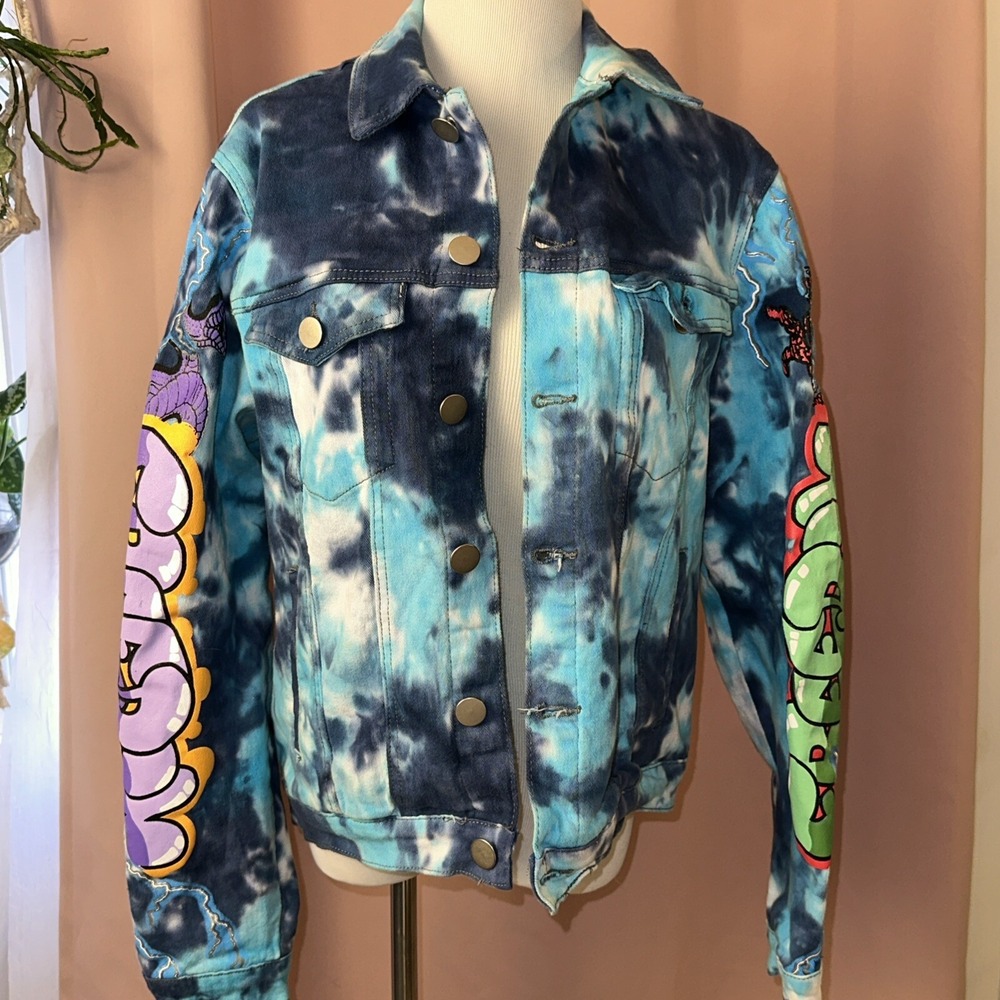 Cooper 9 Los Angeles Jean Jacket Sz M Tie Dye Graffiti